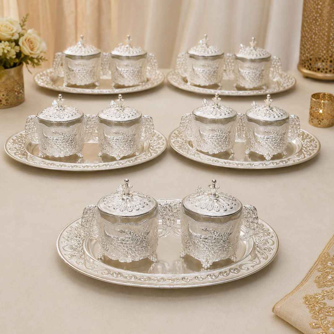 German Silver White Peacock Serving Set with Spoons
