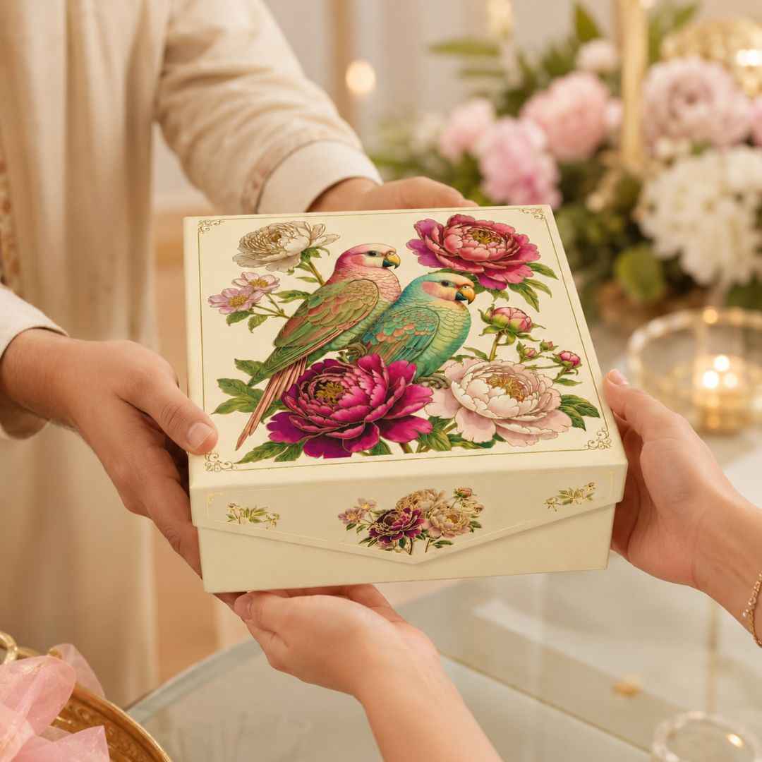 Pack of 5 Parrot Floral Printed Square Gift Box – Premium Hamper Packaging Box
