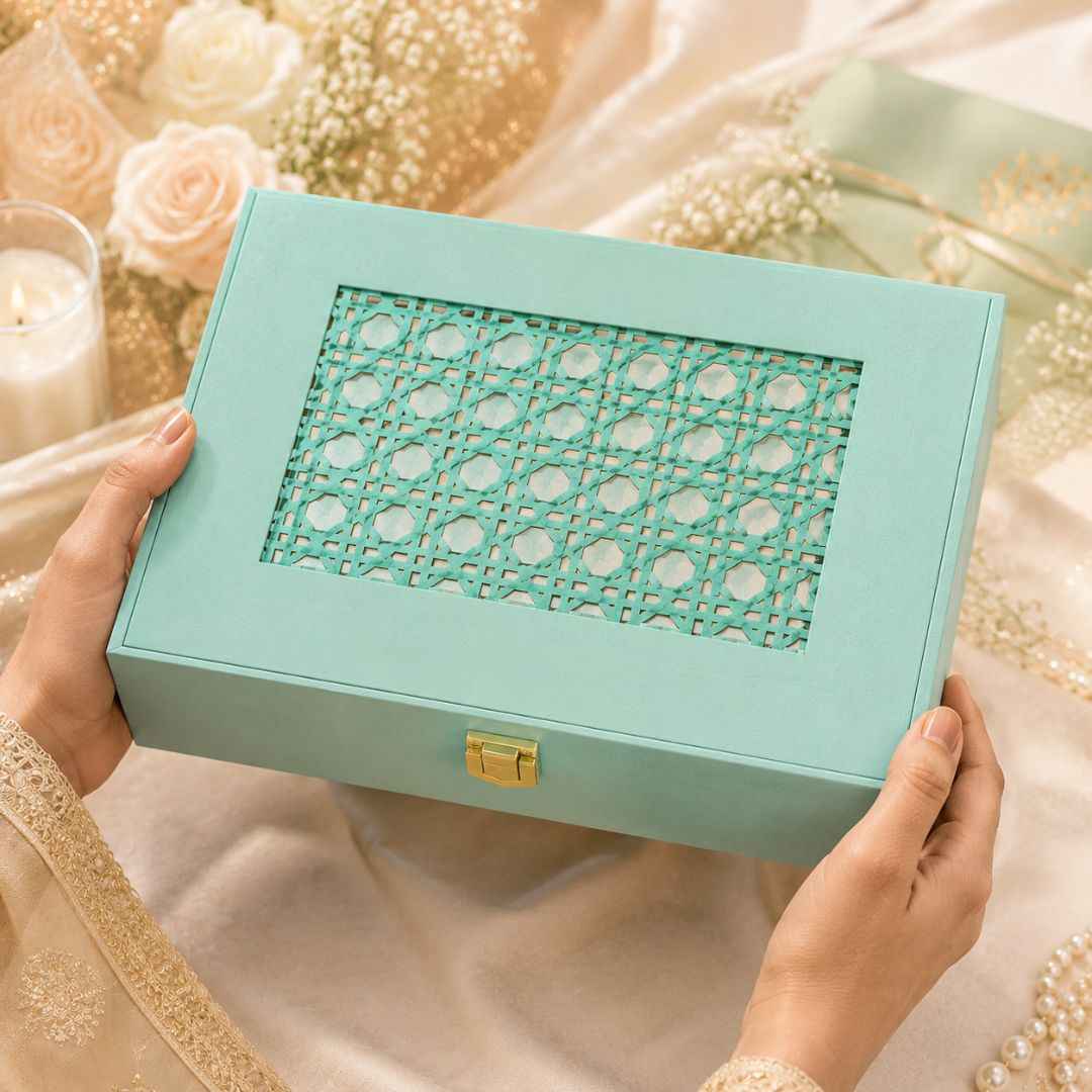 Mint Green Laser Cut Gift Box with Golden Latch