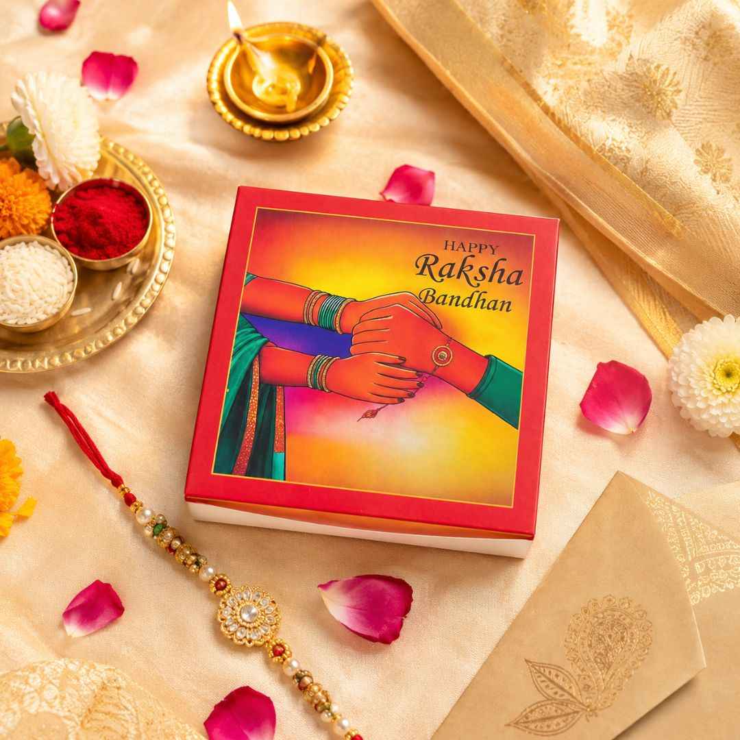 Happy Raksha Bandhan Orange Rakhi Gift Box Pack of 10