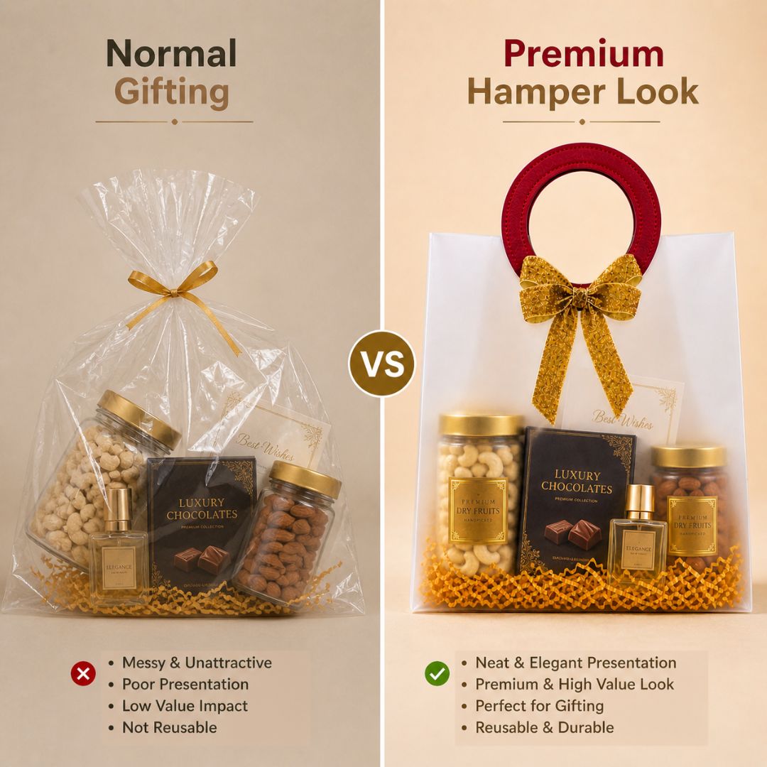 (Set of 5)Premium Frosted Gift Bags with Designer Ring Handle & Golden Bow –(7 x 10 Inch)