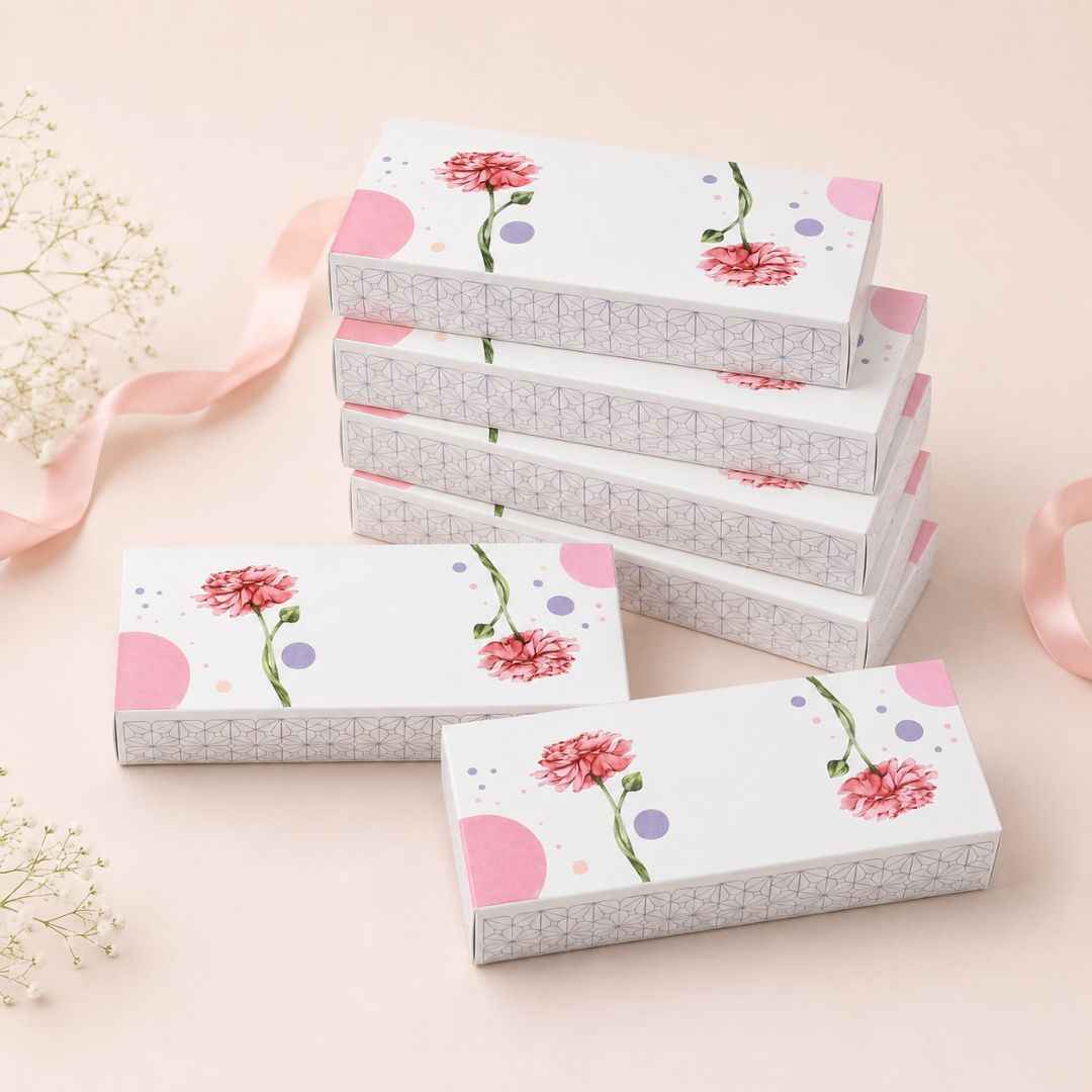Pack of 8-White Carnation Floral Slim Gift Box