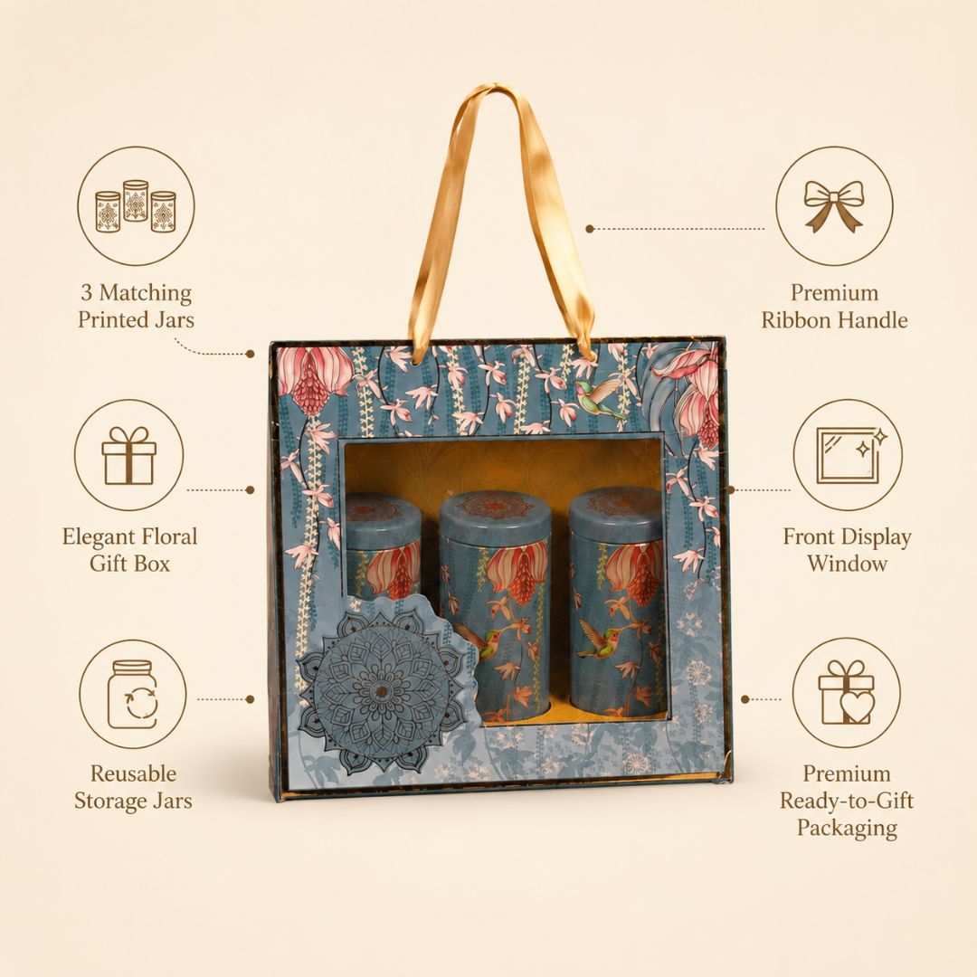 Blue Dry-Fruit Hamper Box 3 Tins For Gift Hamper & Diwali Hamper