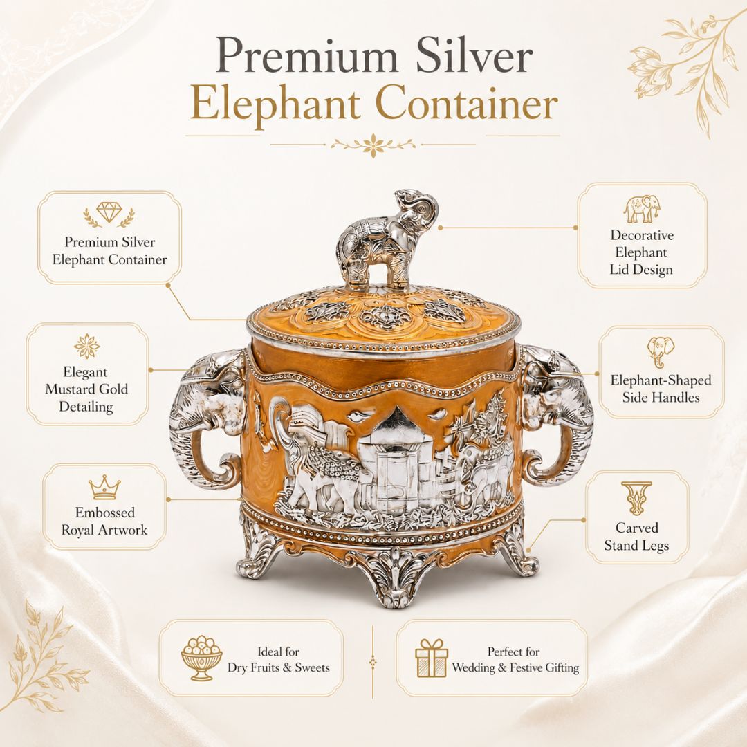Luxury German Silver Elephant Design Decorative Box (Handcrafted Premium Storage Box) - Adscraft.in