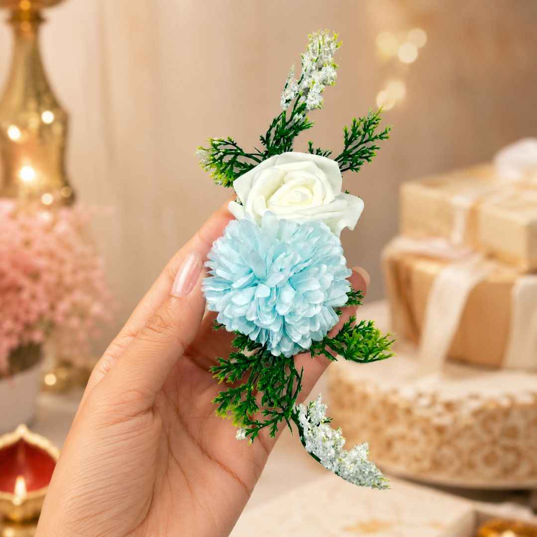 Sky Blue & White Floral Decoration Accessory for Hamper Packing
