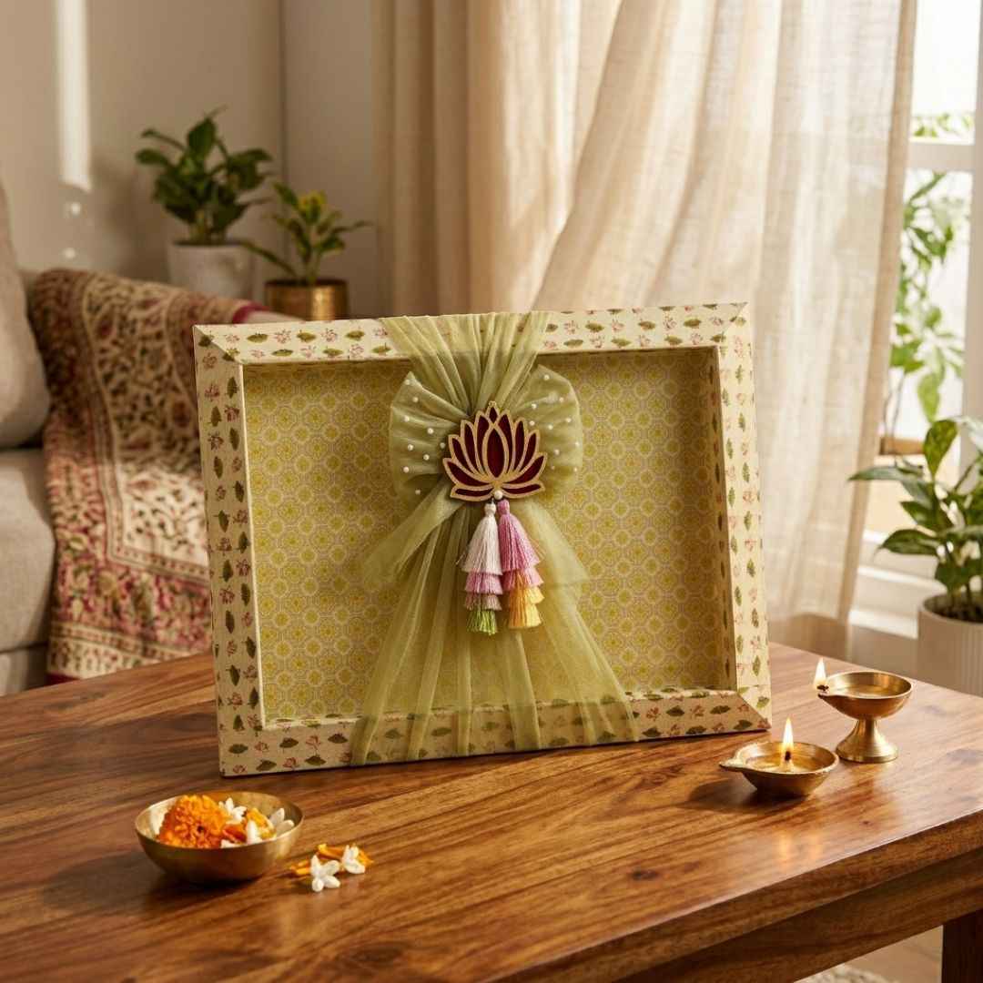 (Set of 3)Lotus Theme Decorative Gift Trays for Wedding Trousseau & Return Gift Packing (21x16 Inch)
