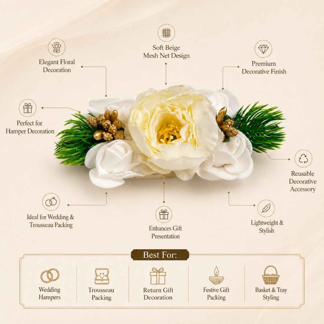 Pack of 5 Ivory White Floral Decoration Accessories for Hamper Packing