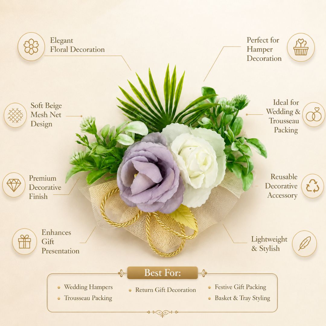 Set of 5 Lavender & White Floral Decorative Accessories for Hamper & Trousseau Packing