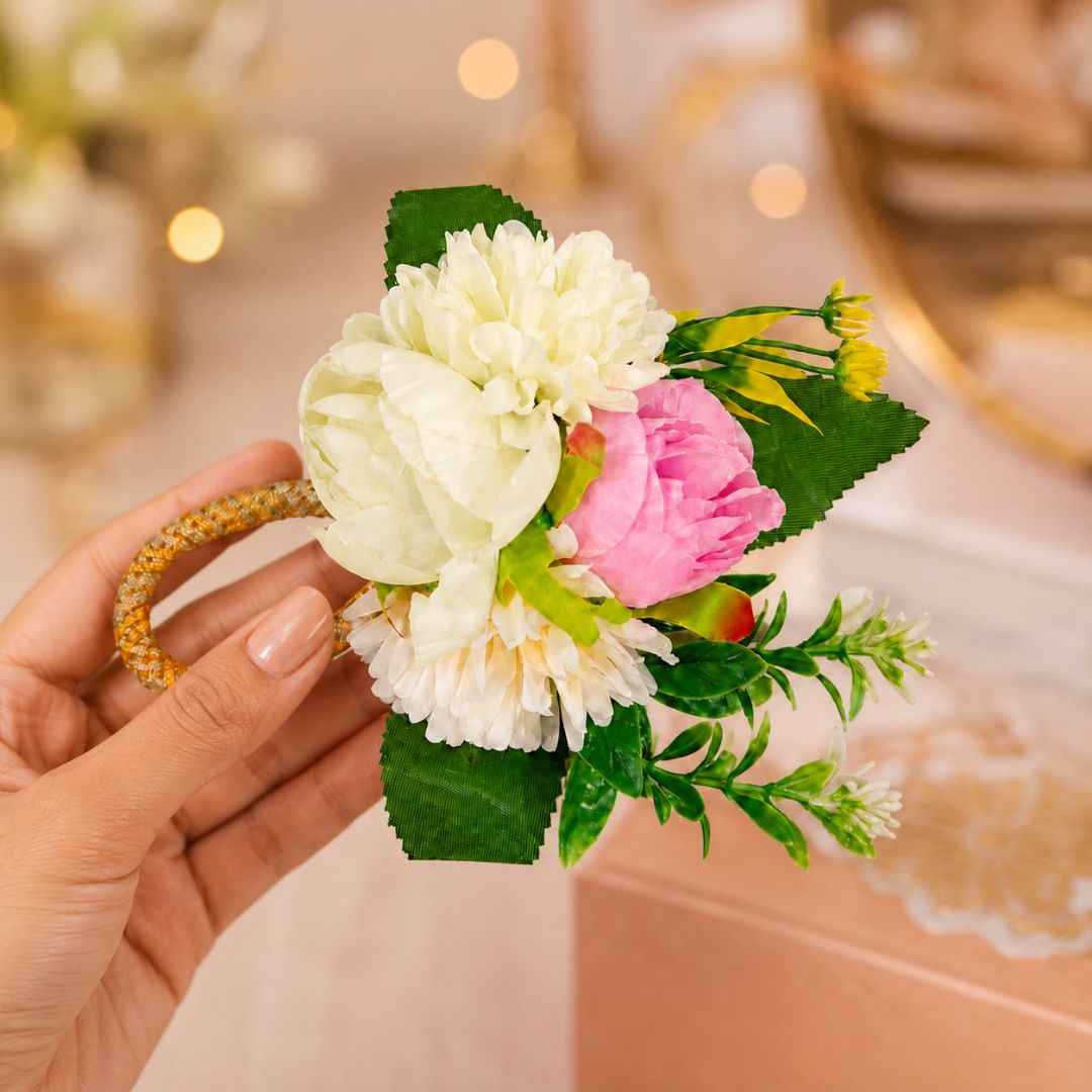 Set of 5 Pink & White Floral Decorative Accessories for Hamper & Trousseau Packing