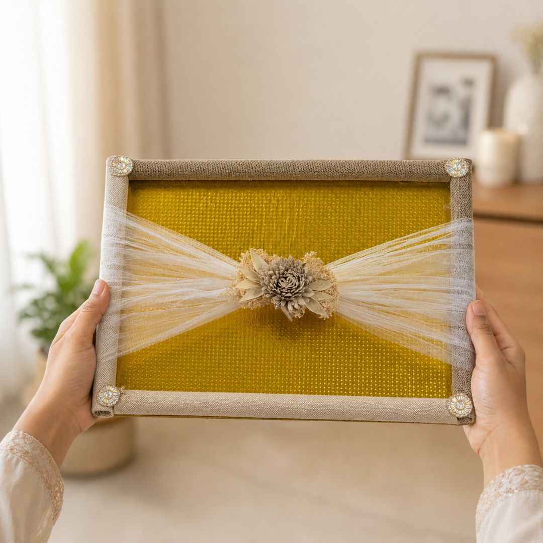 (Set of 3) Eco-Friendly Jute Hamper Trays with Organza & Handcrafted Jute Flower –