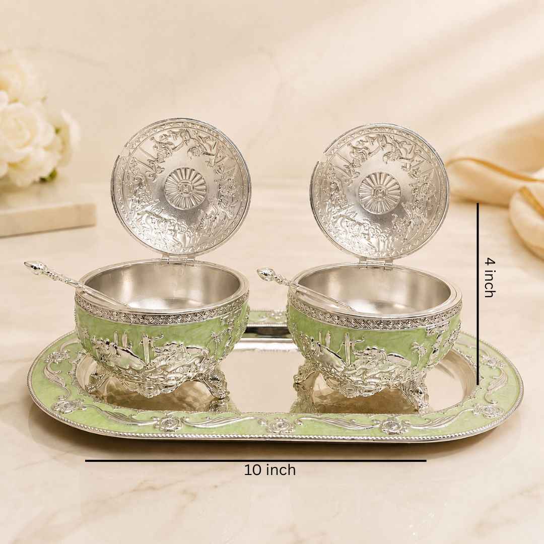 German Silver Green Elephant Serving Set with Spoon