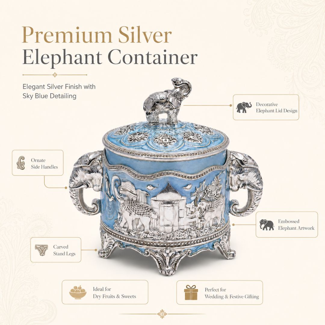 Premium German Silver Elephant Design Dry Fruit Box (3 Inch) – Luxury Gifting for Weddings, Diwali & Corporate Occasions - Adscraft.in