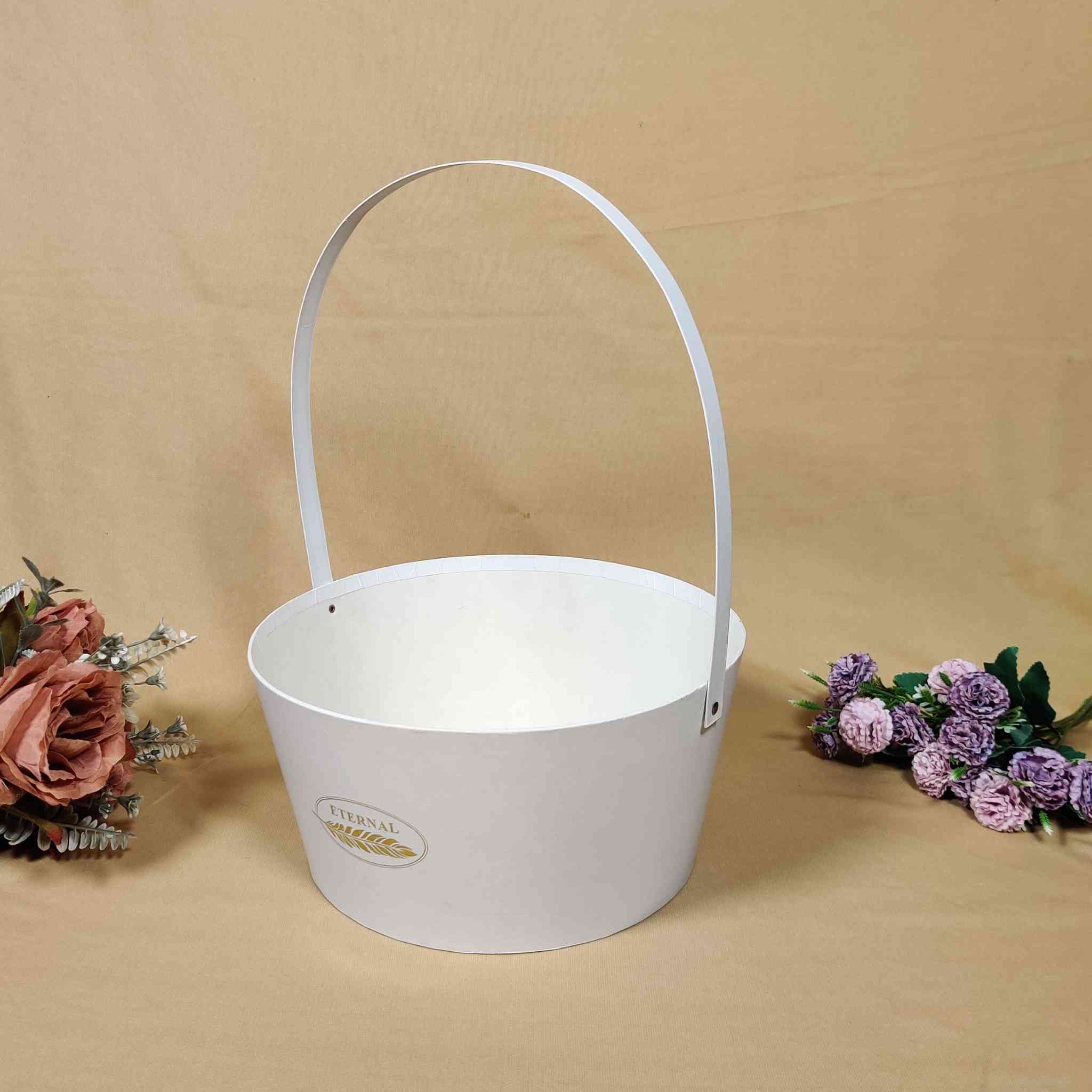 White Handle Popcorn Basket For Gift Hamper (10x10x5 inches)