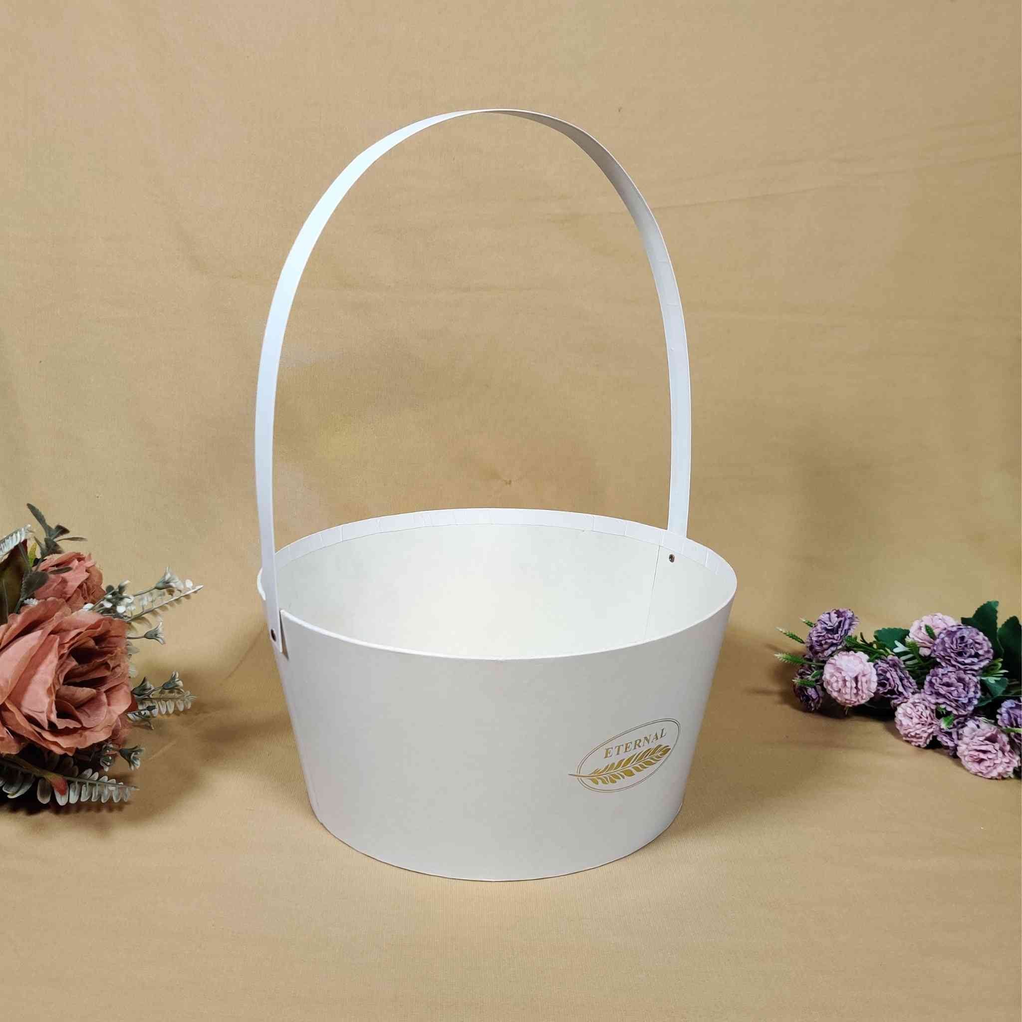 White Handle Popcorn Basket For Gift Hamper (10x10x5 inches)