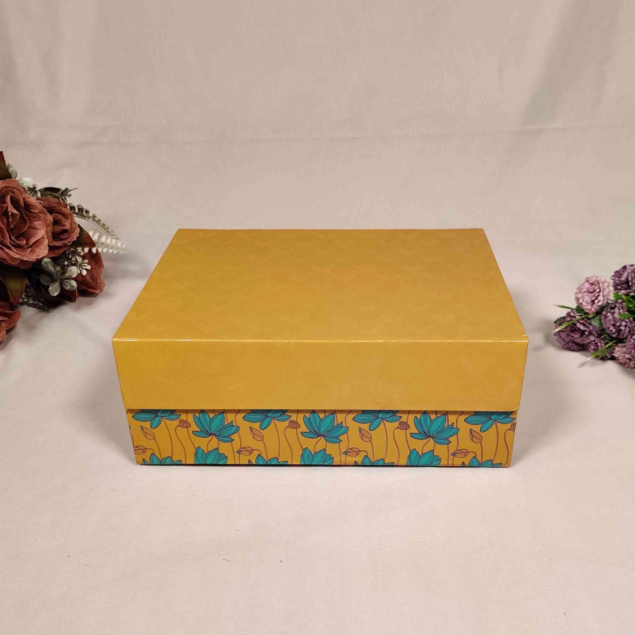 Yellow Floral Flip Box For Gift Hamper (10x8x4 inches) | adscraft.in 