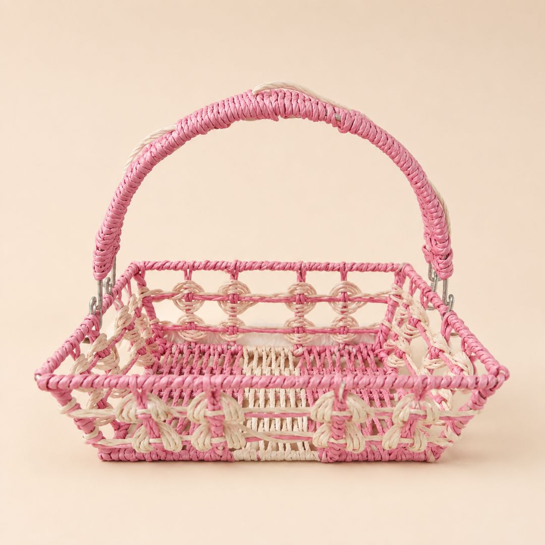 set of 3 - Pink Ivory Handcrafted Gifting Basket with Handle