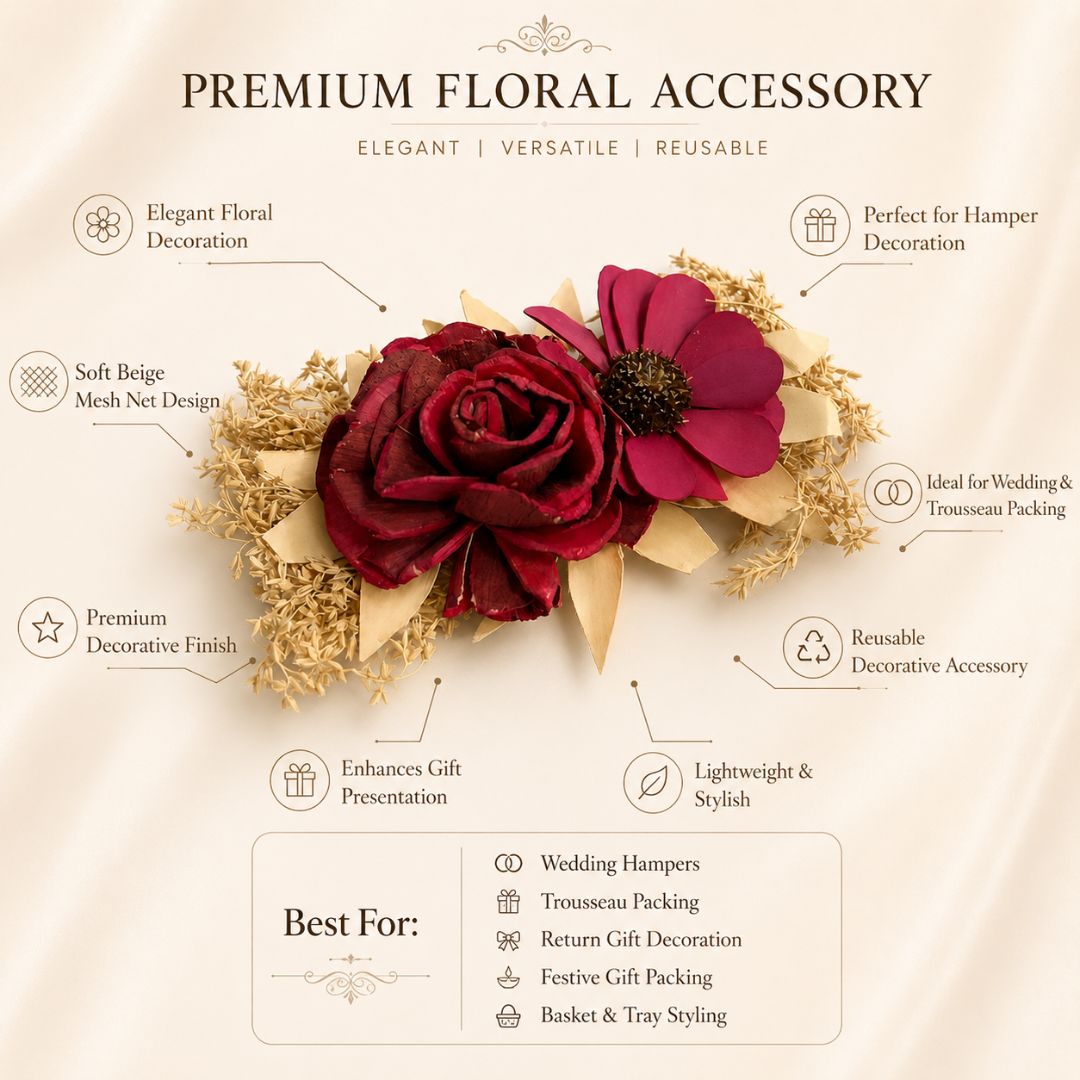 Set of 5 Red Floral Decorative Accessories for Hamper & Trousseau Packing