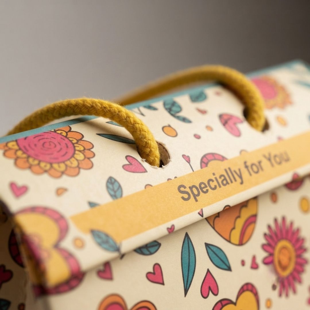 Pack of 8 Floral Rope Handle Gift Box