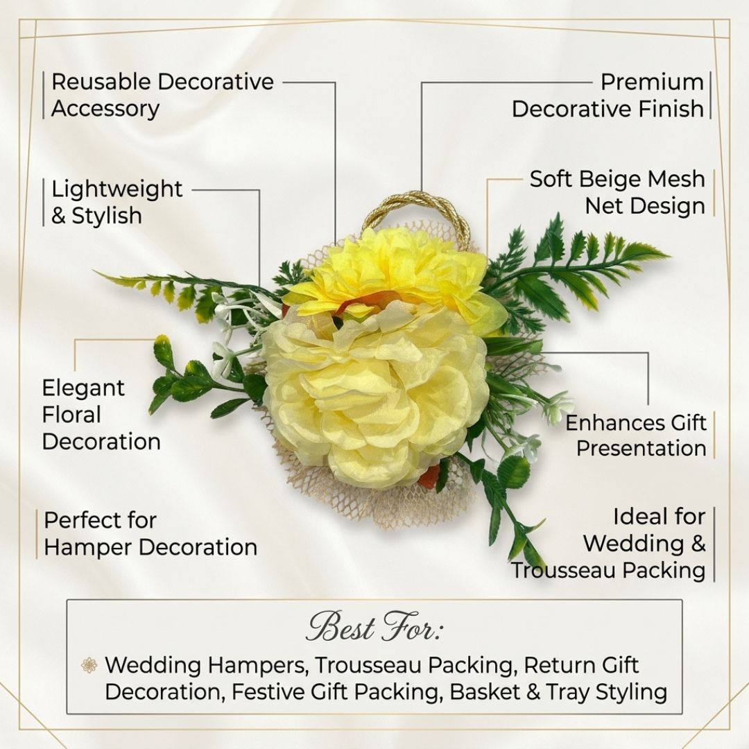 Set of 5 Yellow Floral Decorative Accessories for Hamper & Trousseau Packing