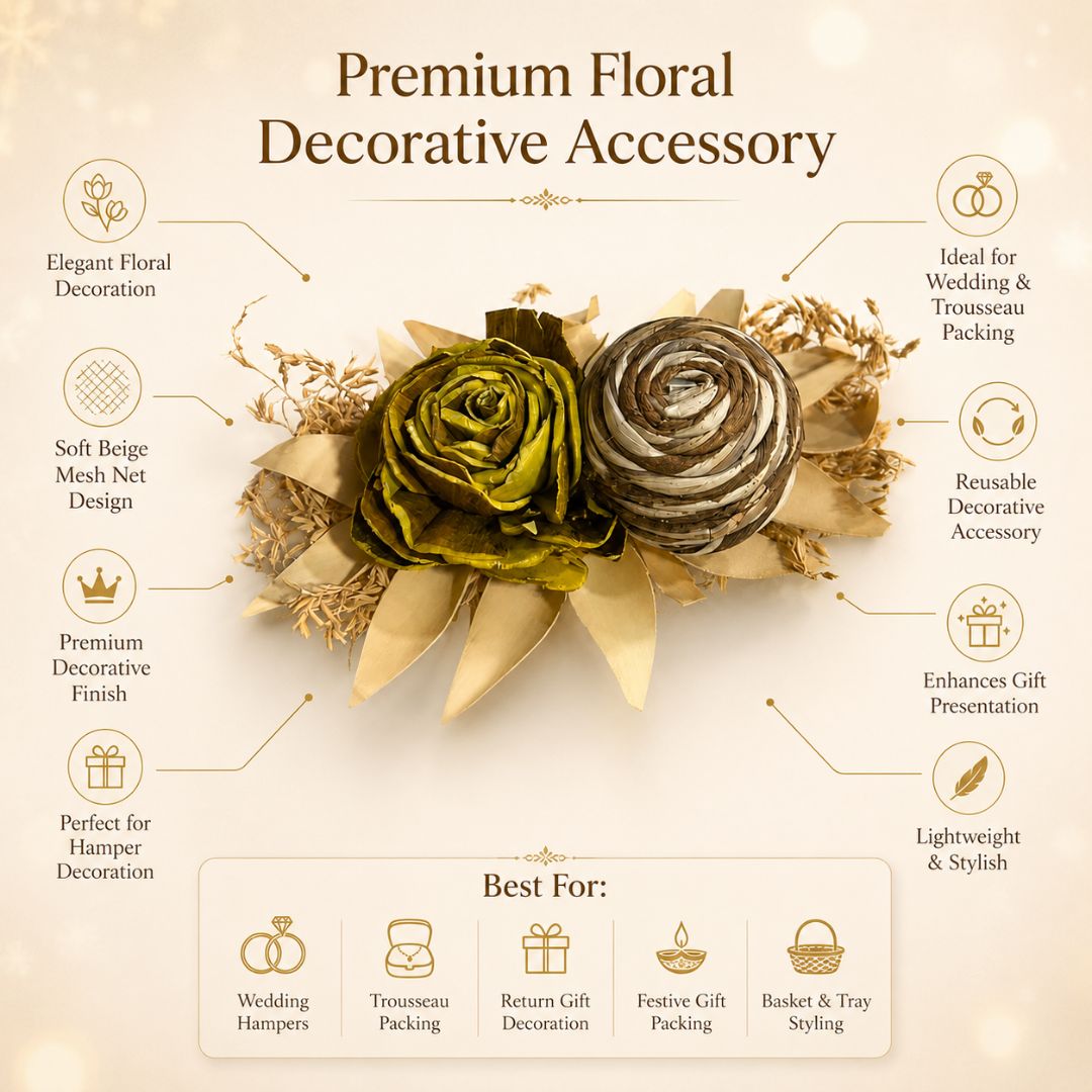 Set of 5 Olive Green & Natural Floral Decorative Accessories for Hamper & Trousseau Packing