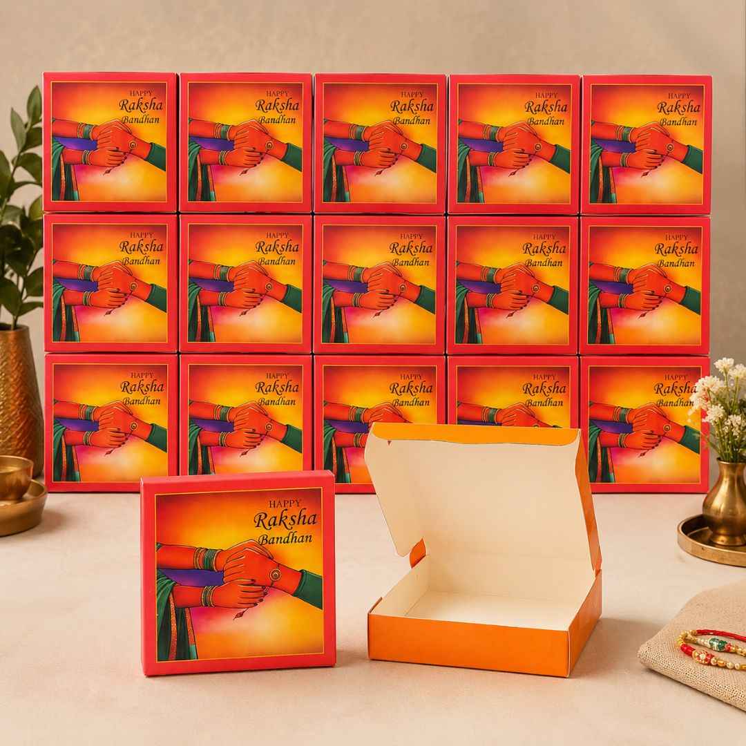 Happy Raksha Bandhan Orange Rakhi Gift Box Pack of 10