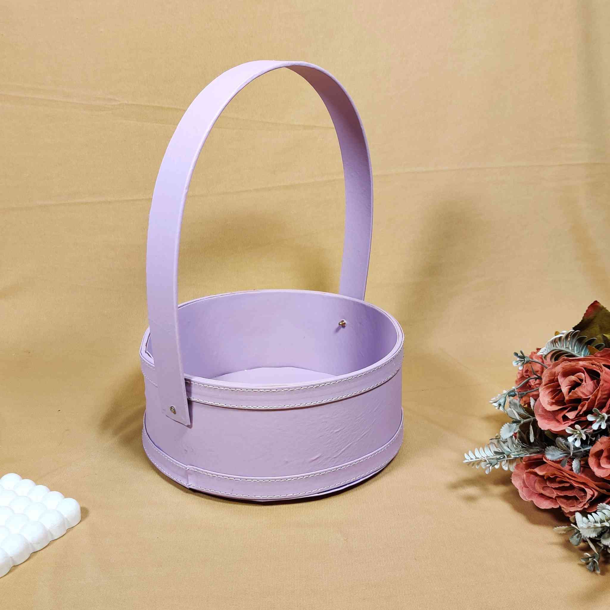 Purple Handle Basket For Gift Hamper (10x10x4 inches)