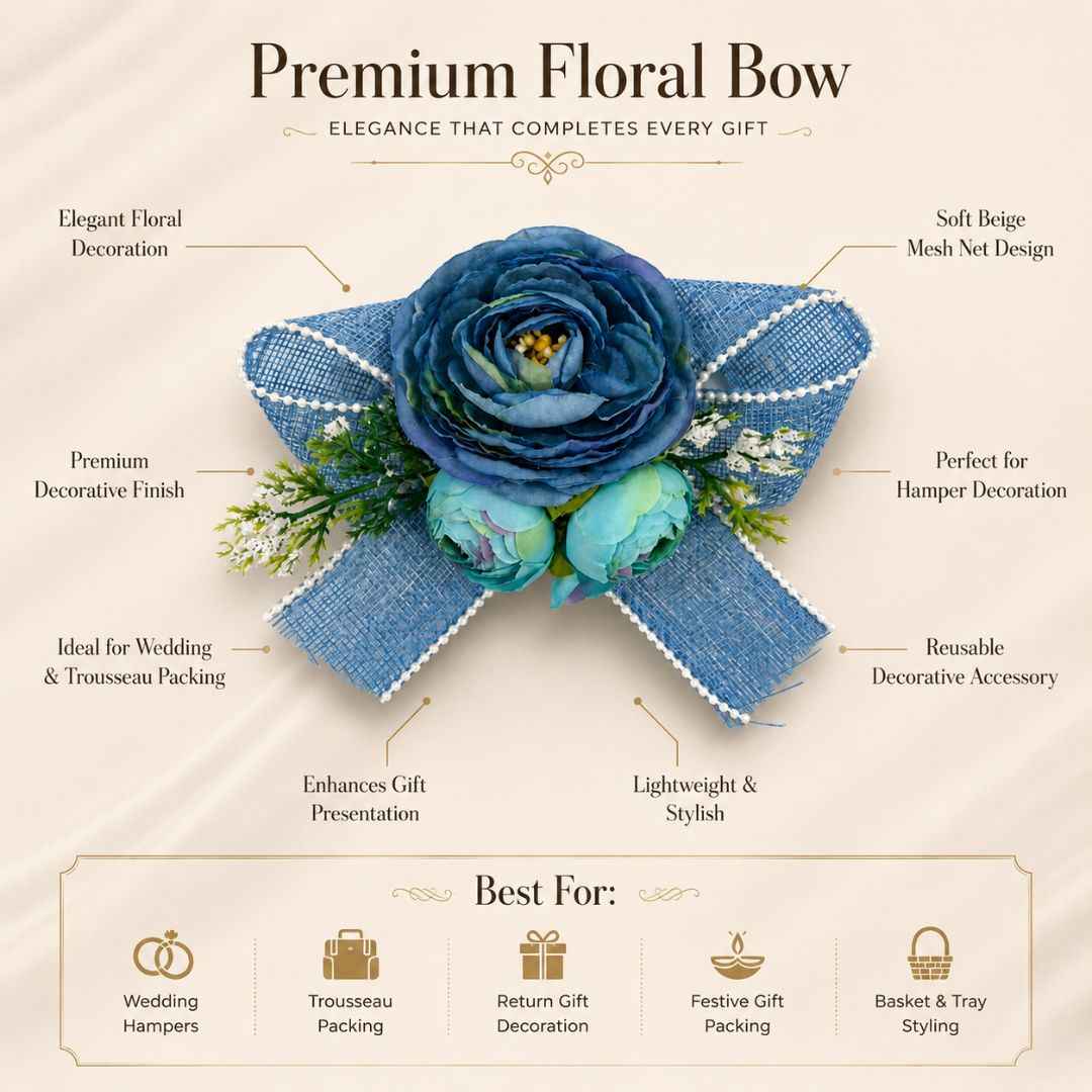 Set of 5 Blue Floral Decorative Accessories for Hamper & Trousseau Packing