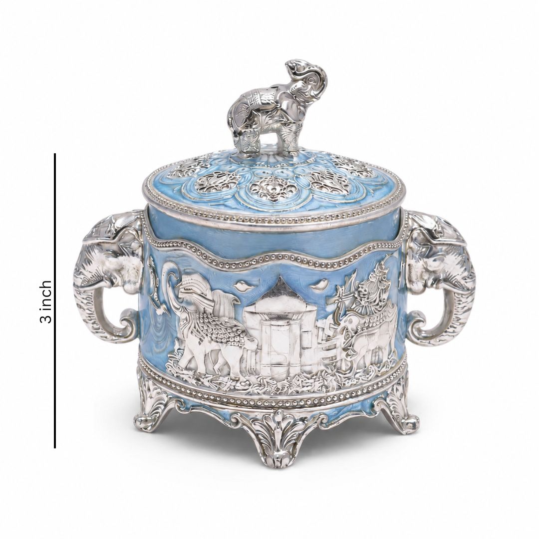 Premium German Silver Elephant Design Dry Fruit Box (3 Inch) – Luxury Gifting for Weddings, Diwali & Corporate Occasions - Adscraft.in