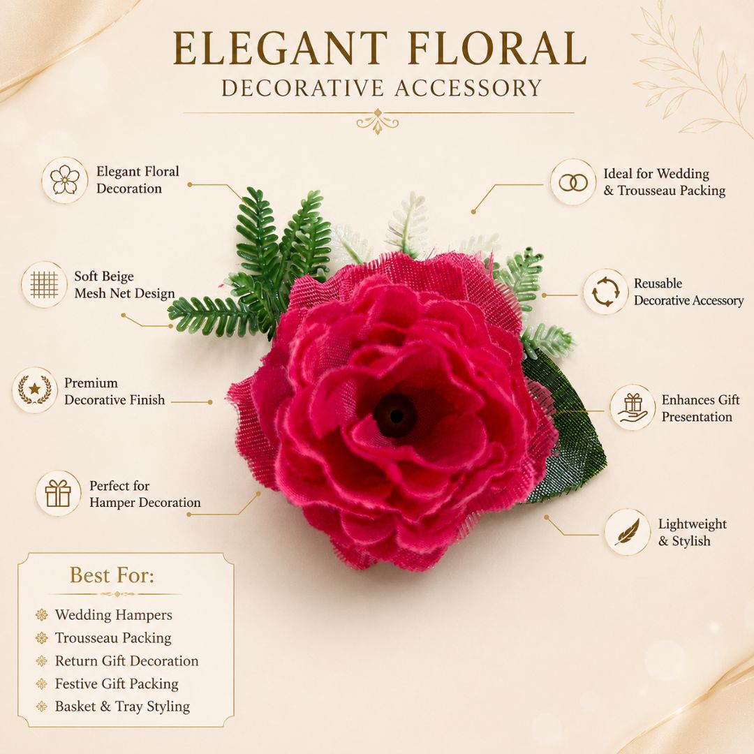 Set of 5 Pink Rose Decorative Flower Accessories for Hamper & Trousseau Packing