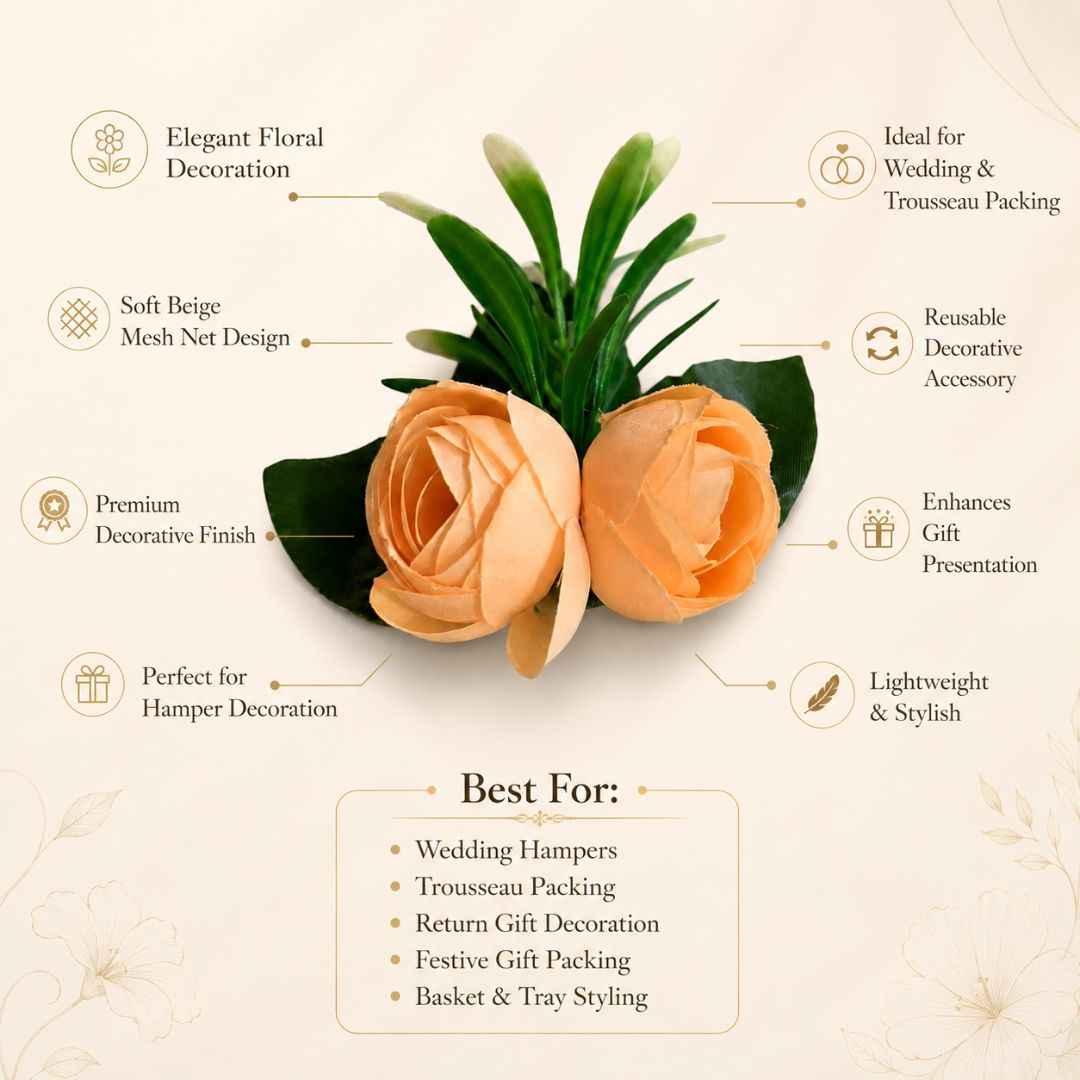 Set of 5 Peach Rose Floral Decoration Accessories for Hamper Packing