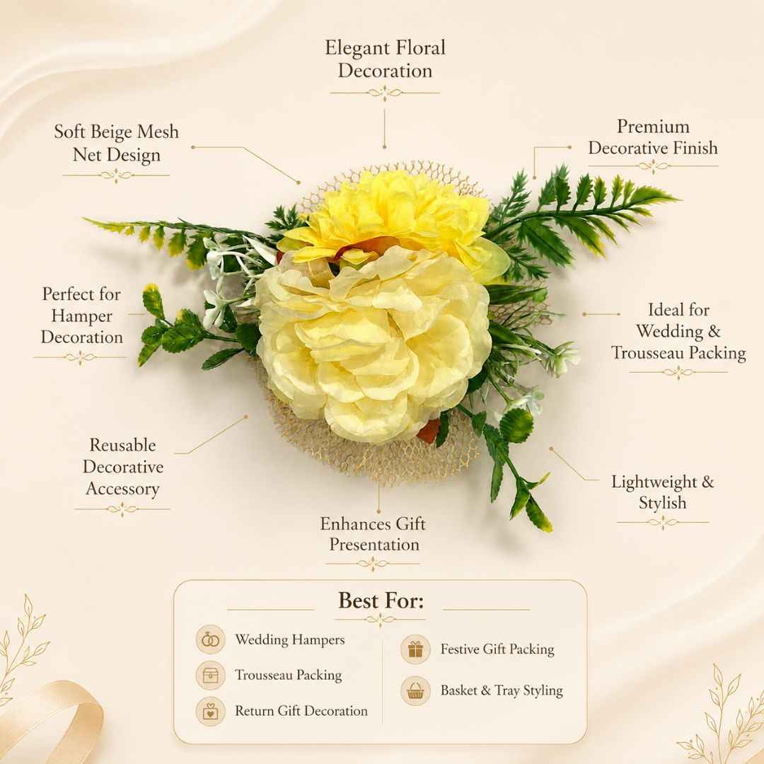 Yellow Floral Net Decoration Accessory for Hamper Packing