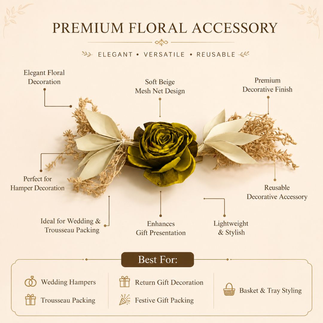 Set of 5 Olive Green Rose Decorative Accessories for Hamper & Trousseau Packing