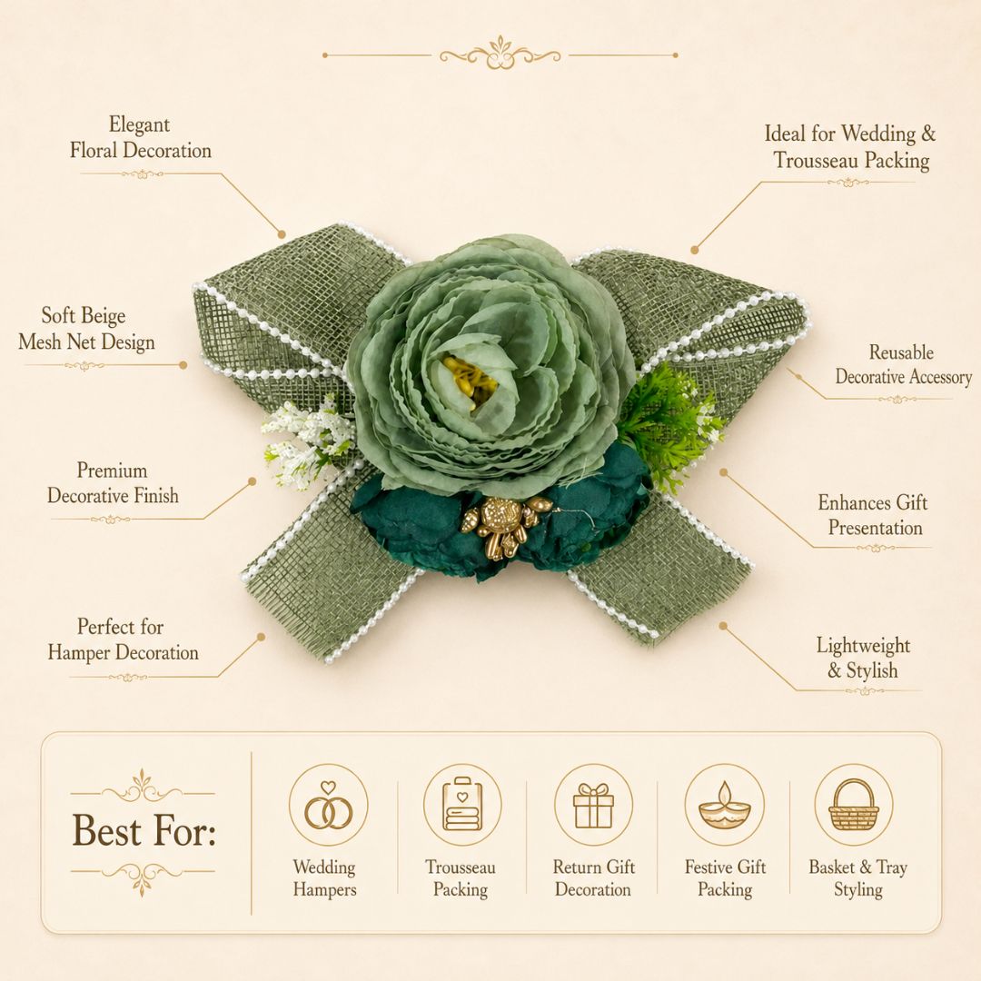 Olive Green Flower Bunch with Bow for Hamper Decoration – Pack of 5 - Adscraft.in
