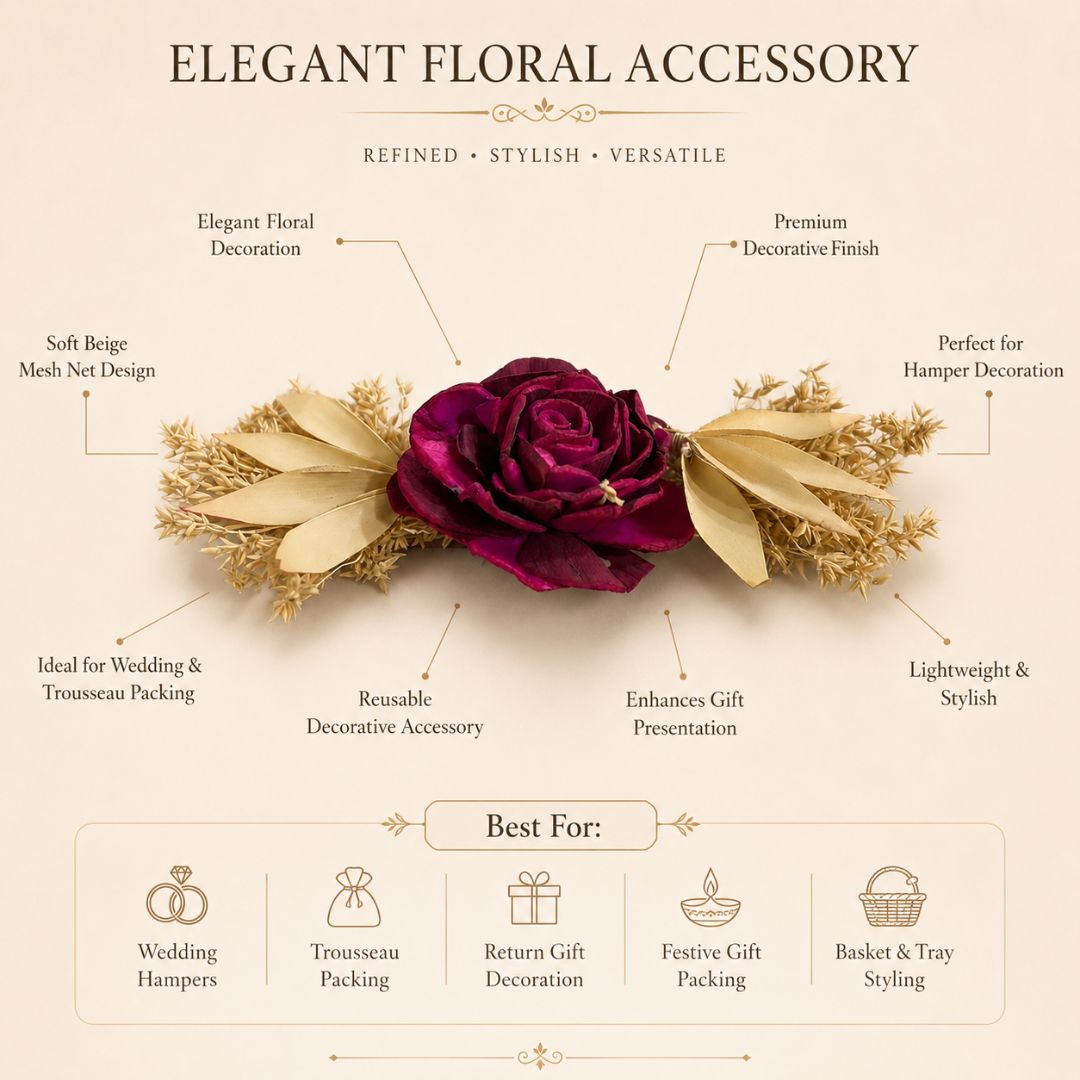 Set of 5 Maroon Rose Decorative Accessories for Hamper & Trousseau Packing