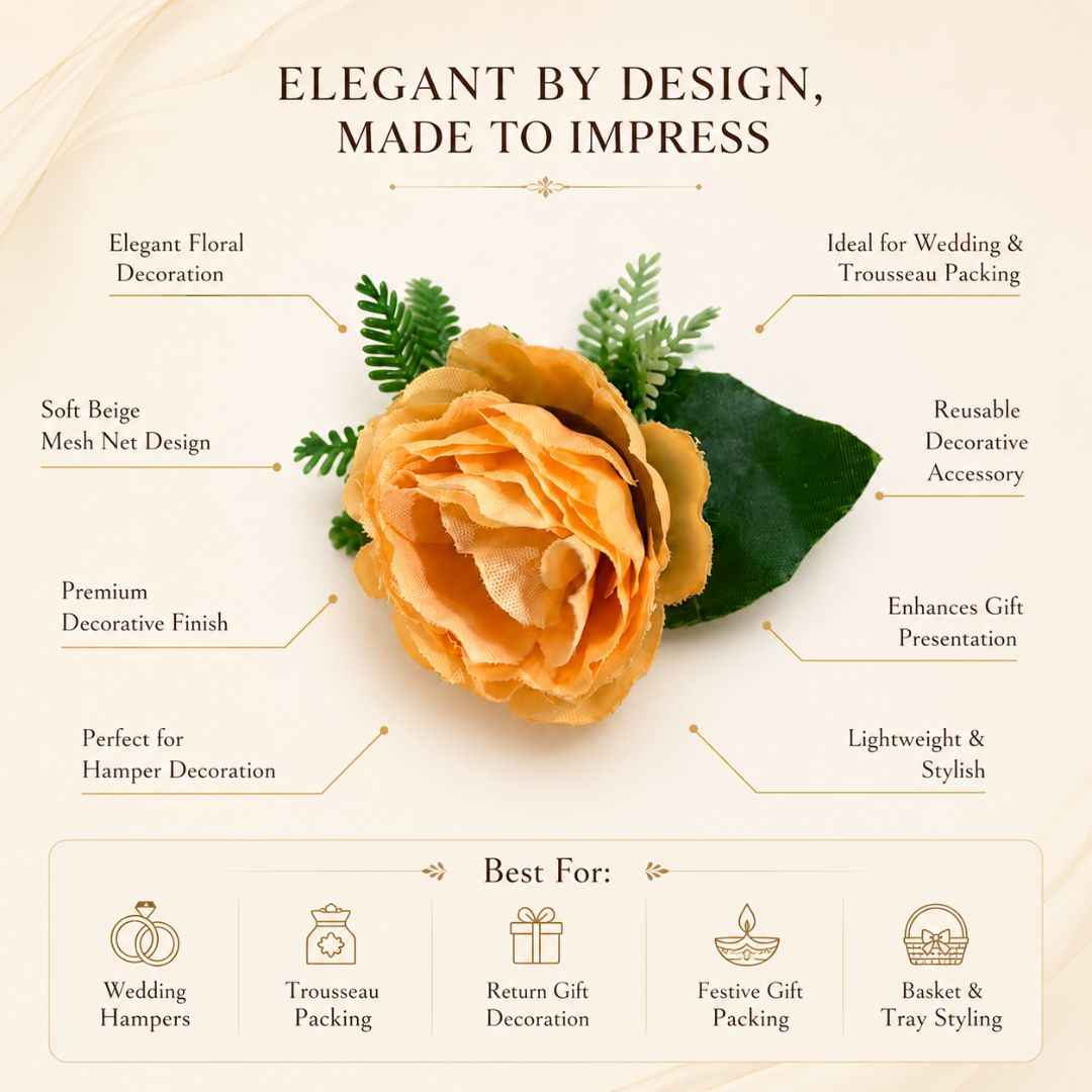 Set of 5 Peach Rose Decorative Flower Accessories for Hamper & Trousseau Packing