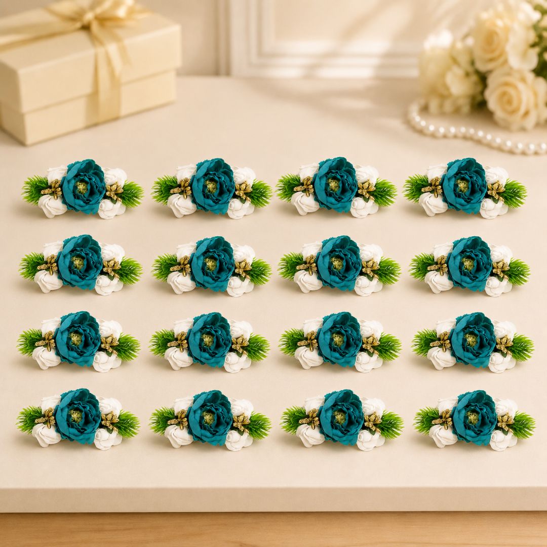 Pack of 5 Teal Blue Floral Decoration Accessories for Hamper Packing