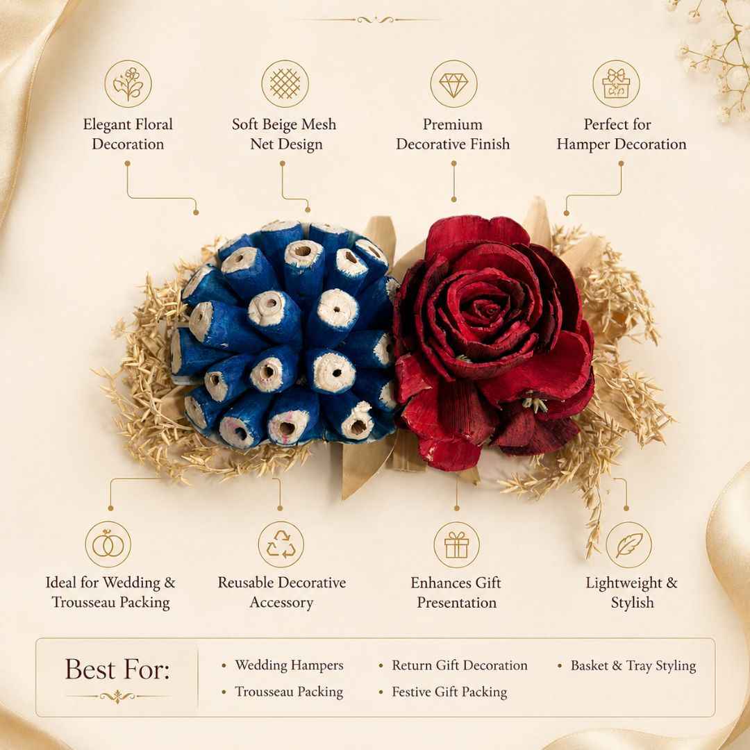 Set of 5 Blue & Red Floral Decorative Accessories for Hamper & Trousseau Packing