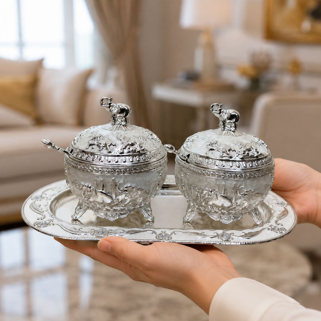 German Silver White Elephant Serving Set with Spoon