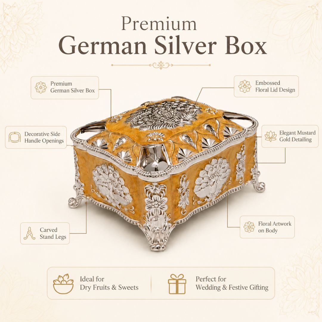 Mustard Enamel German Silver Decorative Jewellery & Keepsake Box (4 x 3 x 3 Inch)