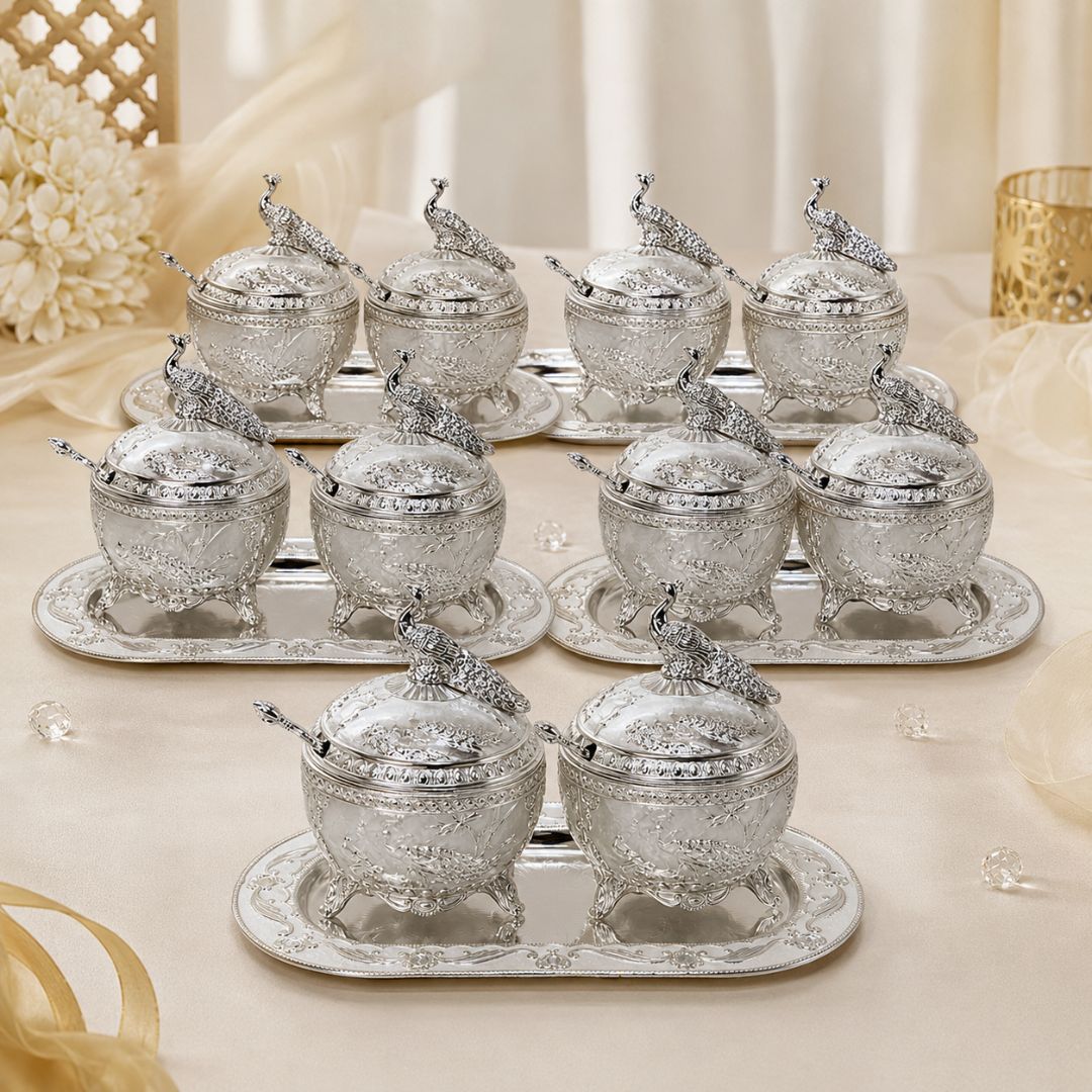 German Silver Peacock Serving Set with Spoon