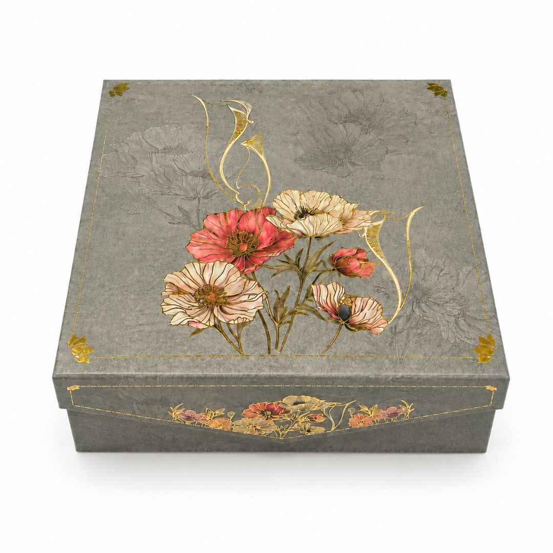 Pack of 5 Grey Floral Printed Square Gift Box – Premium Gift & Hamper Packaging Box
