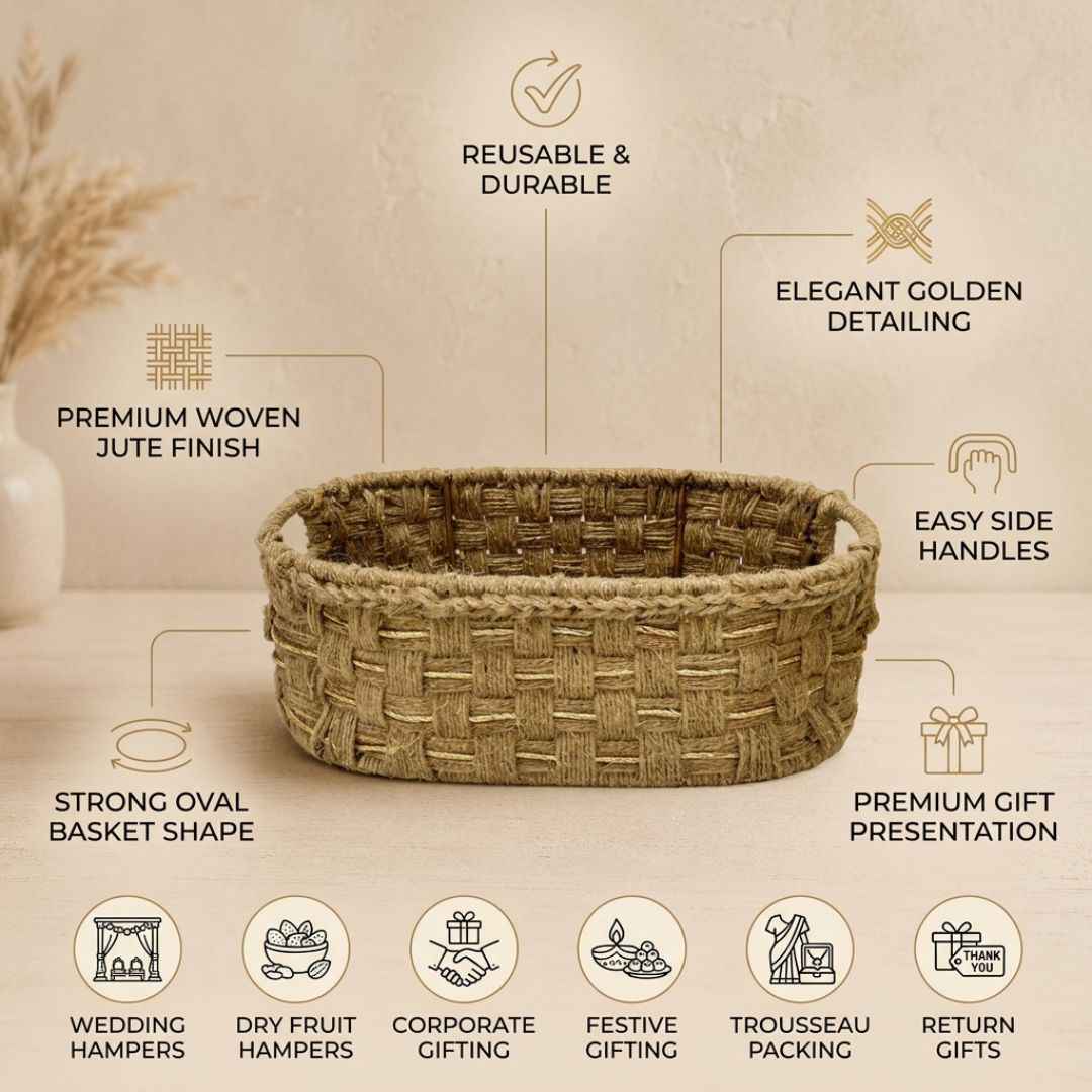 Premium Natural Jute Oval Hamper Basket Set – (Set of 3)