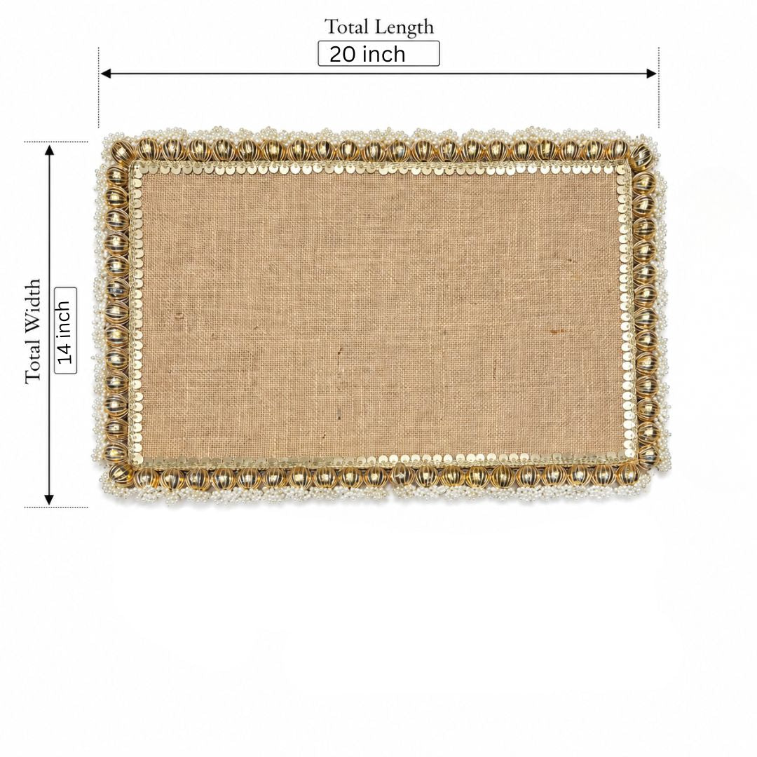 Natural Jute Gold Pearl Border Wedding Trousseau Tray
