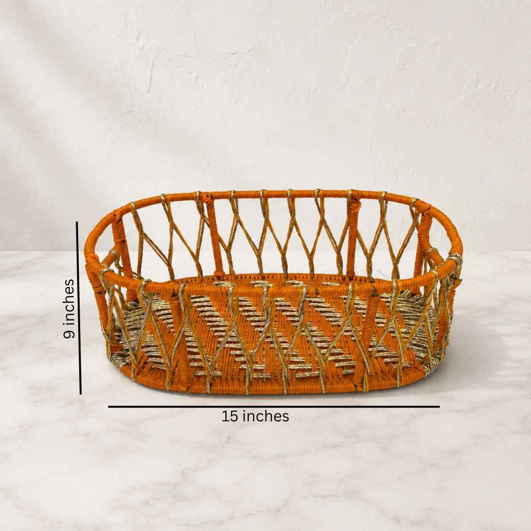 Premium Orange & Gold Oval Hamper Basket Set – Set of 3