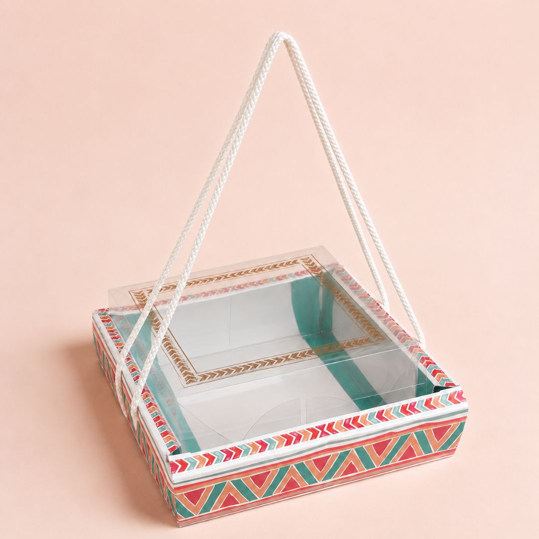 Pack of 5 -Transparent Lid Festive Gift Tray Box