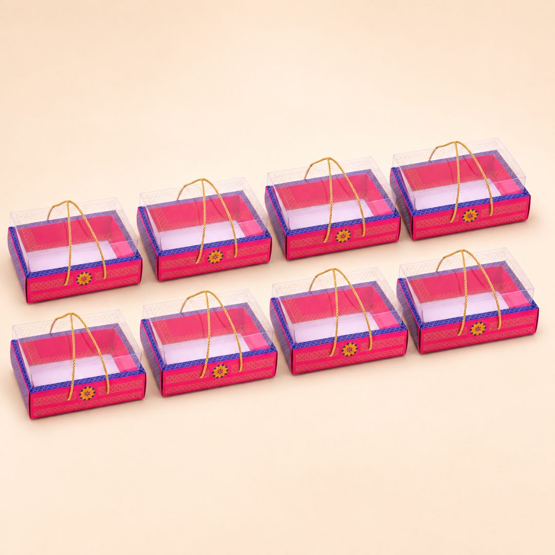 Pack of 5- Pink Blue Transparent Lid Gift Tray Box