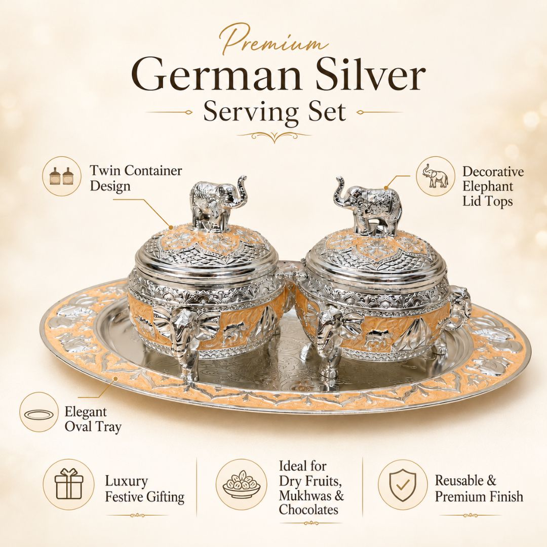 German Silver Peach Elephant Serving Set with Spoon