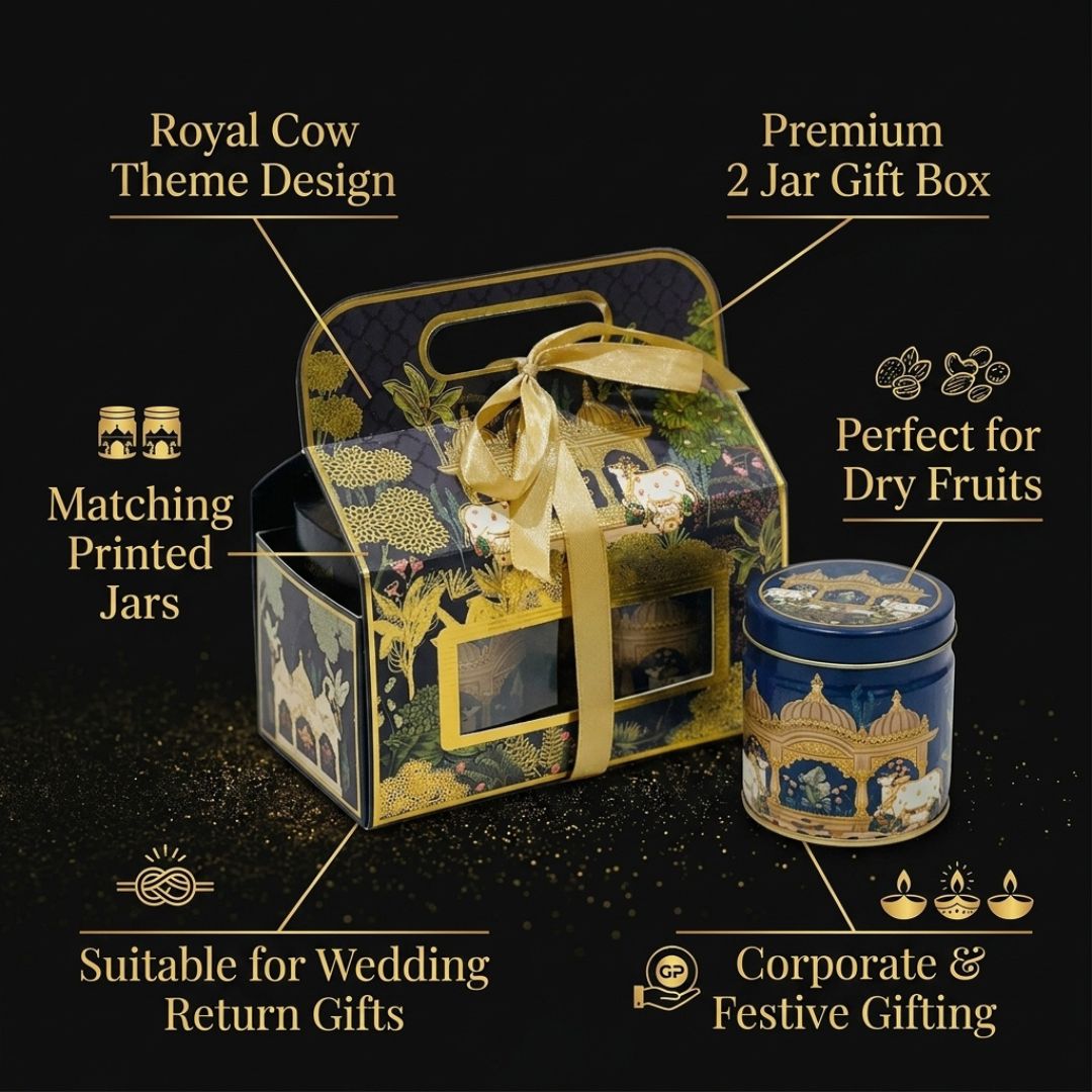 Pack of 6 Royal Blue Palace Printed Metal Tin Box with Lid – Premium Gift & Dry Fruit Packaging Box - Adscraft.in