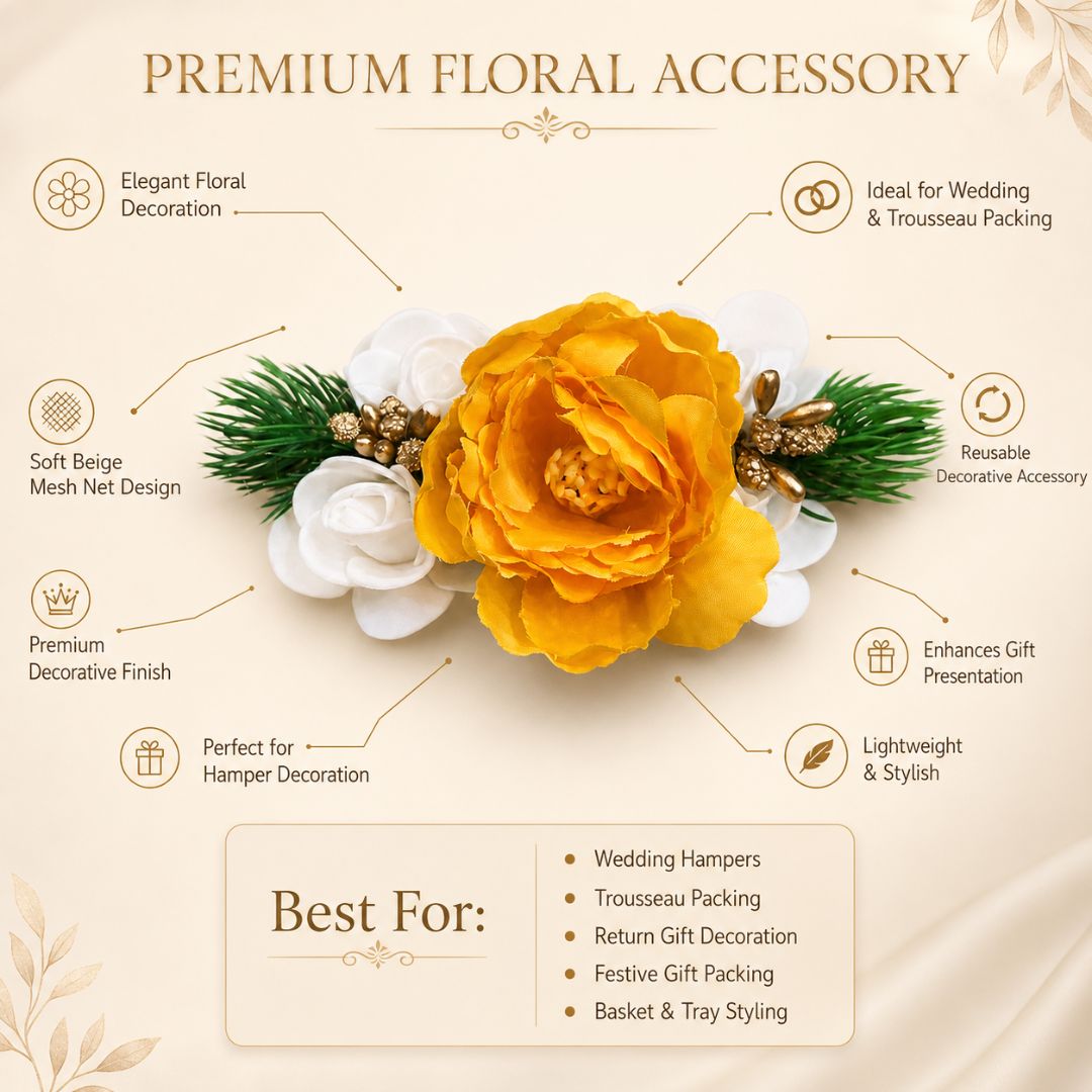 Set of 5 Yellow Floral Decorative Accessories for Hamper & Trousseau Packing