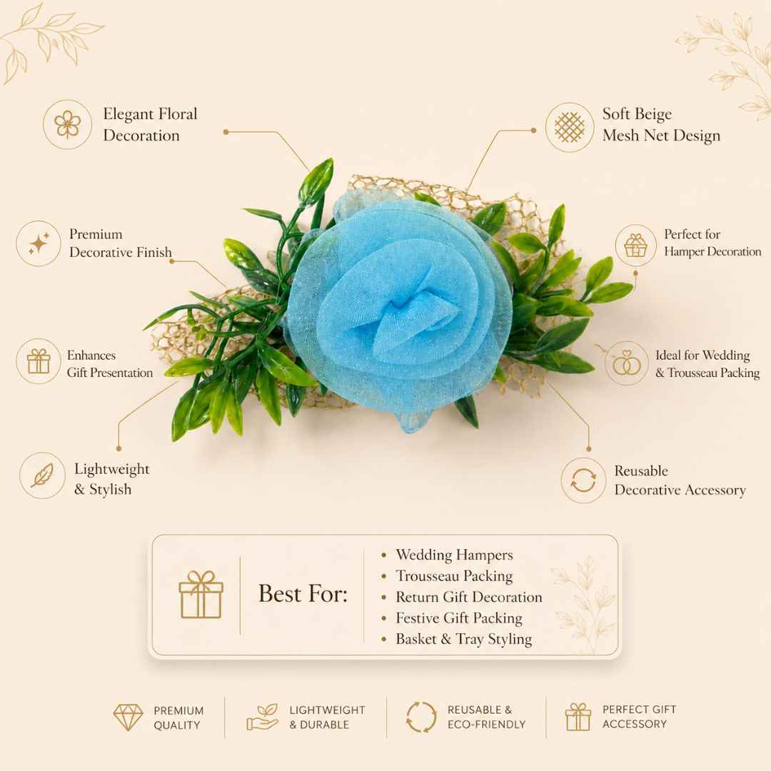 Set of 5 Blue Net Flower Decorative Accessories for Hamper & Trousseau Packing